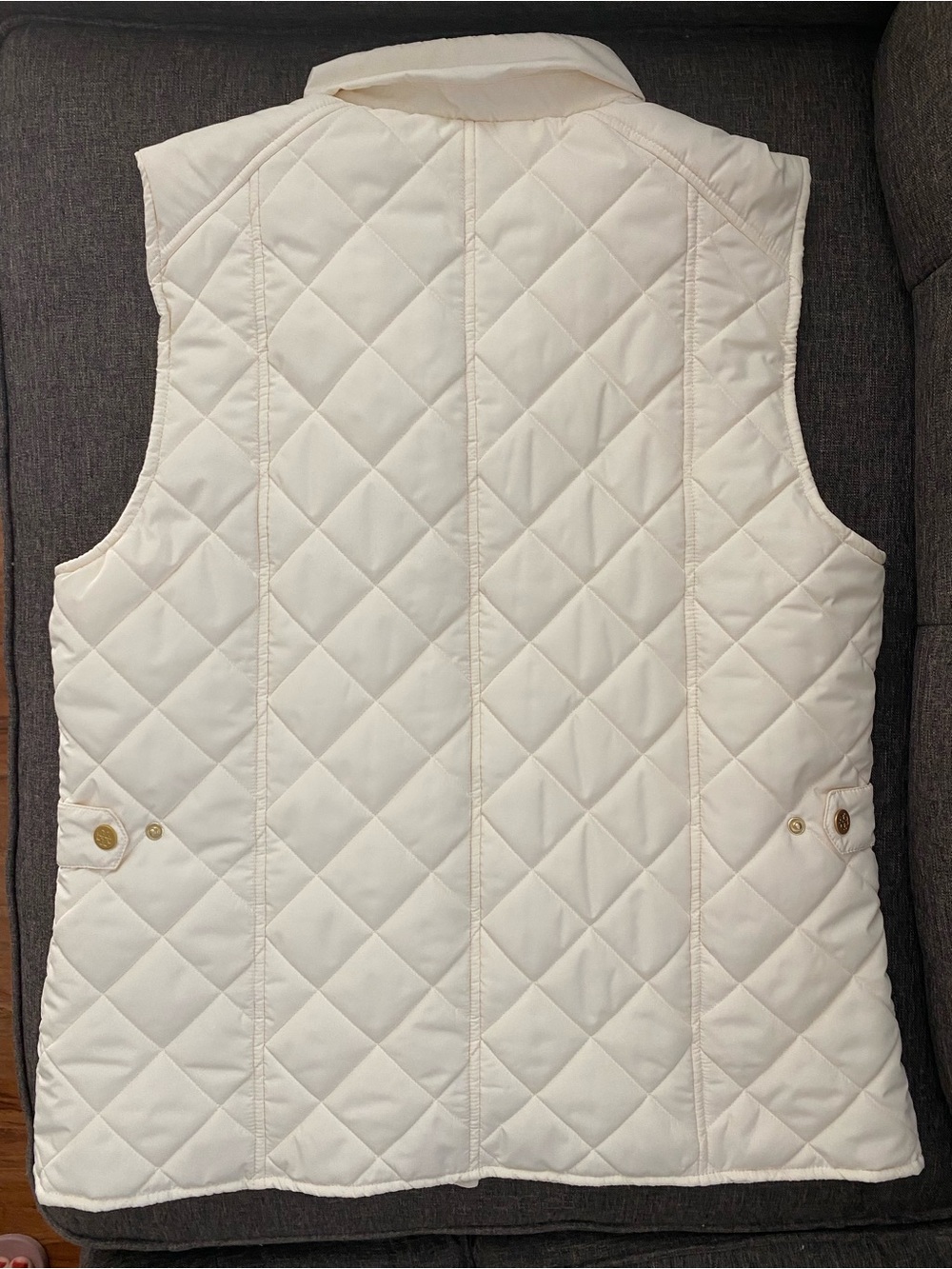 Tory Burch Ivory Quilted Puffer Vest with Gold Hardware - Picture 2 of 2
